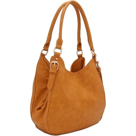 Lightweight 3 Compartment Faux Leather Medium Hobo Bag - Picture 2 of 7